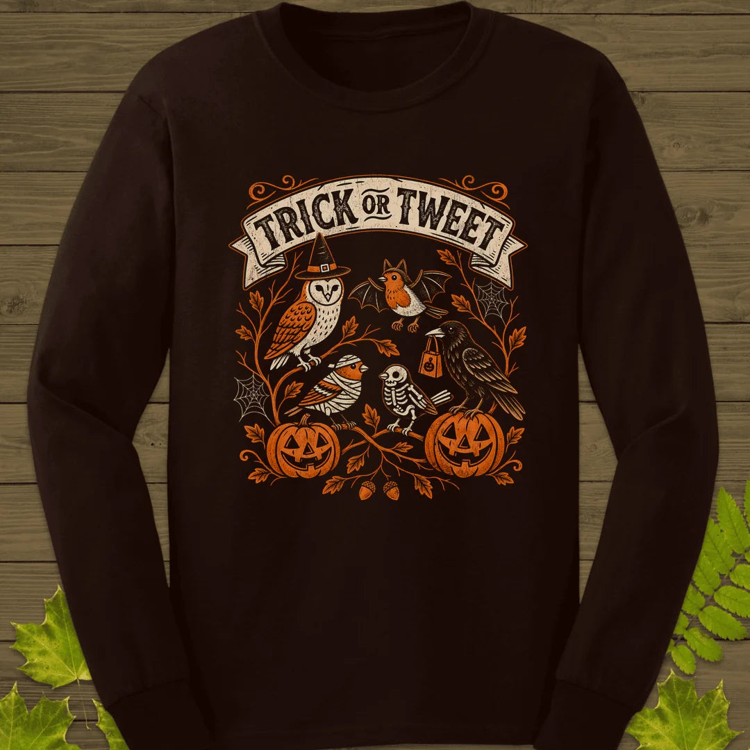 Trick Or Tweet Long Sleeve in Dark Chocolate
