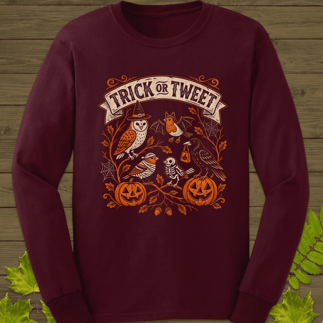 Trick Or Tweet Long Sleeve in Maroon