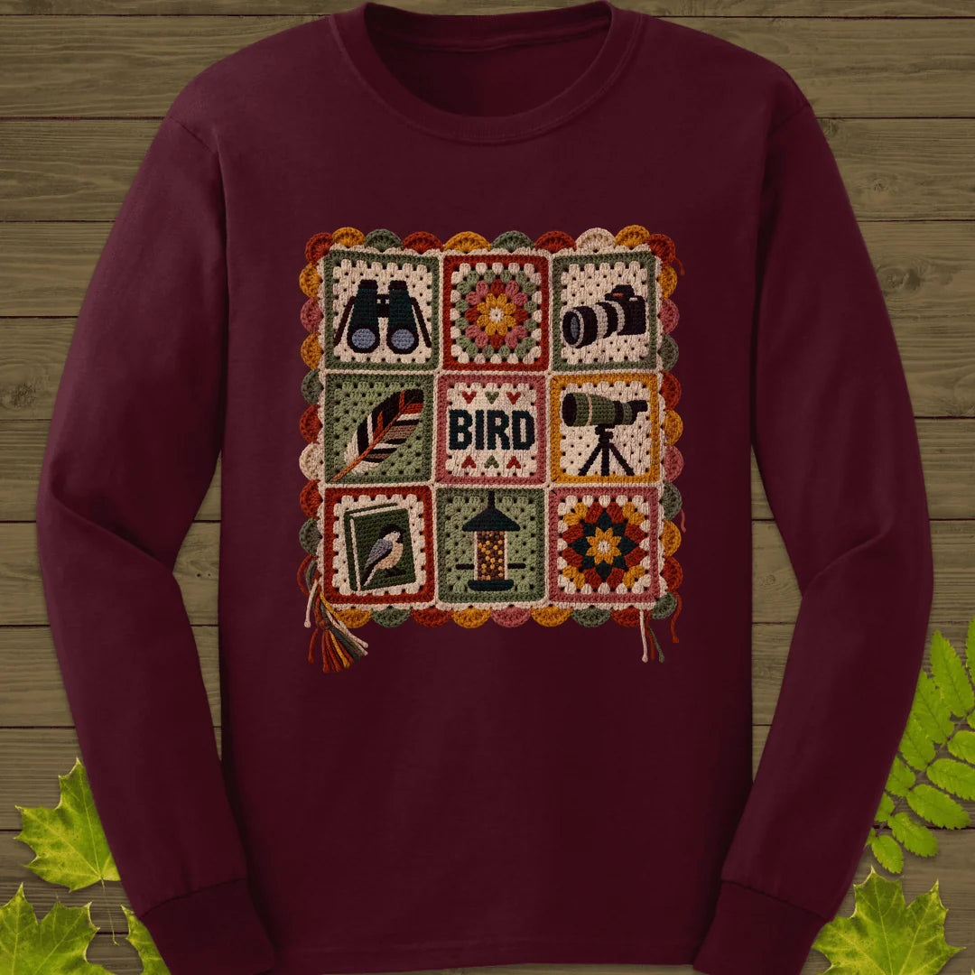 Birder's Sampler Long Sleeve in Maroon
