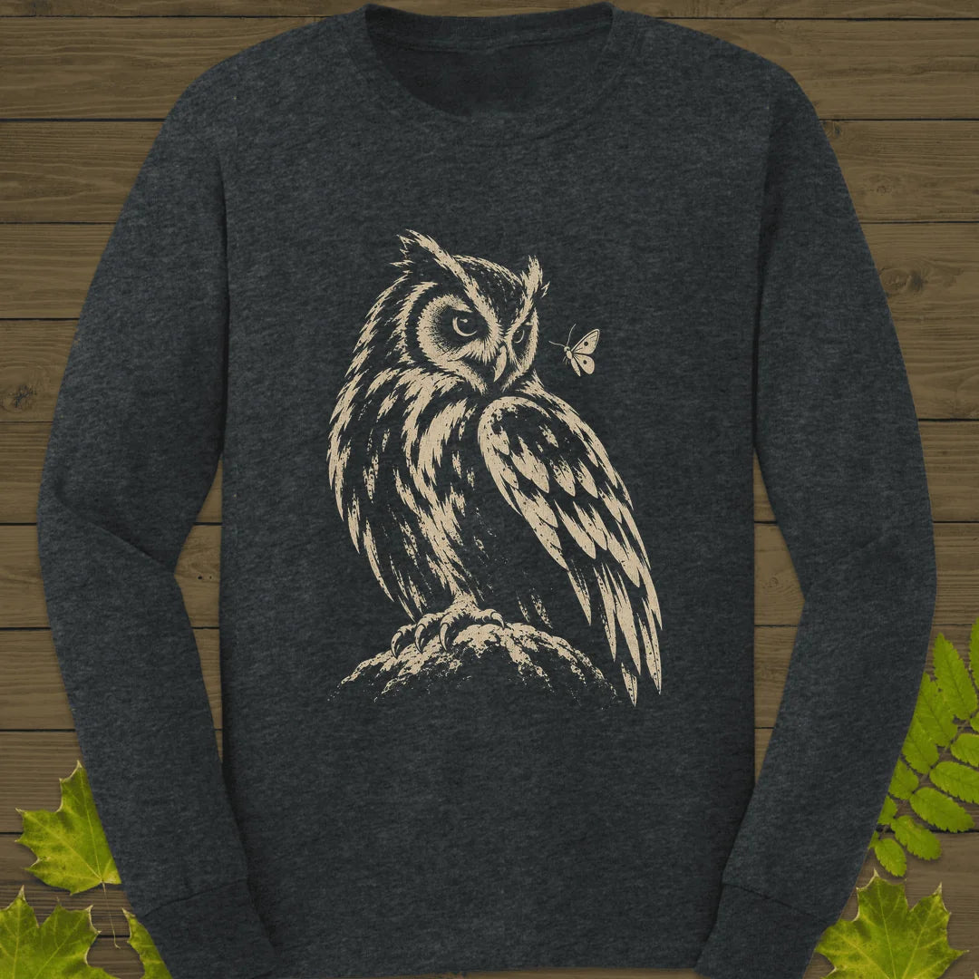 Moth Watcher Owl Long Sleeve in Dark Heather
