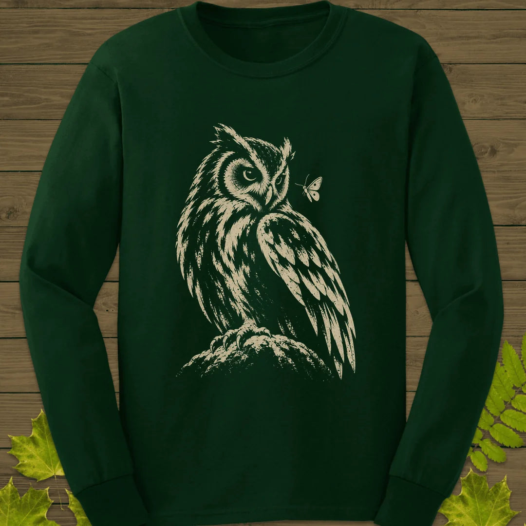 Moth Watcher Owl Long Sleeve in Forest Green