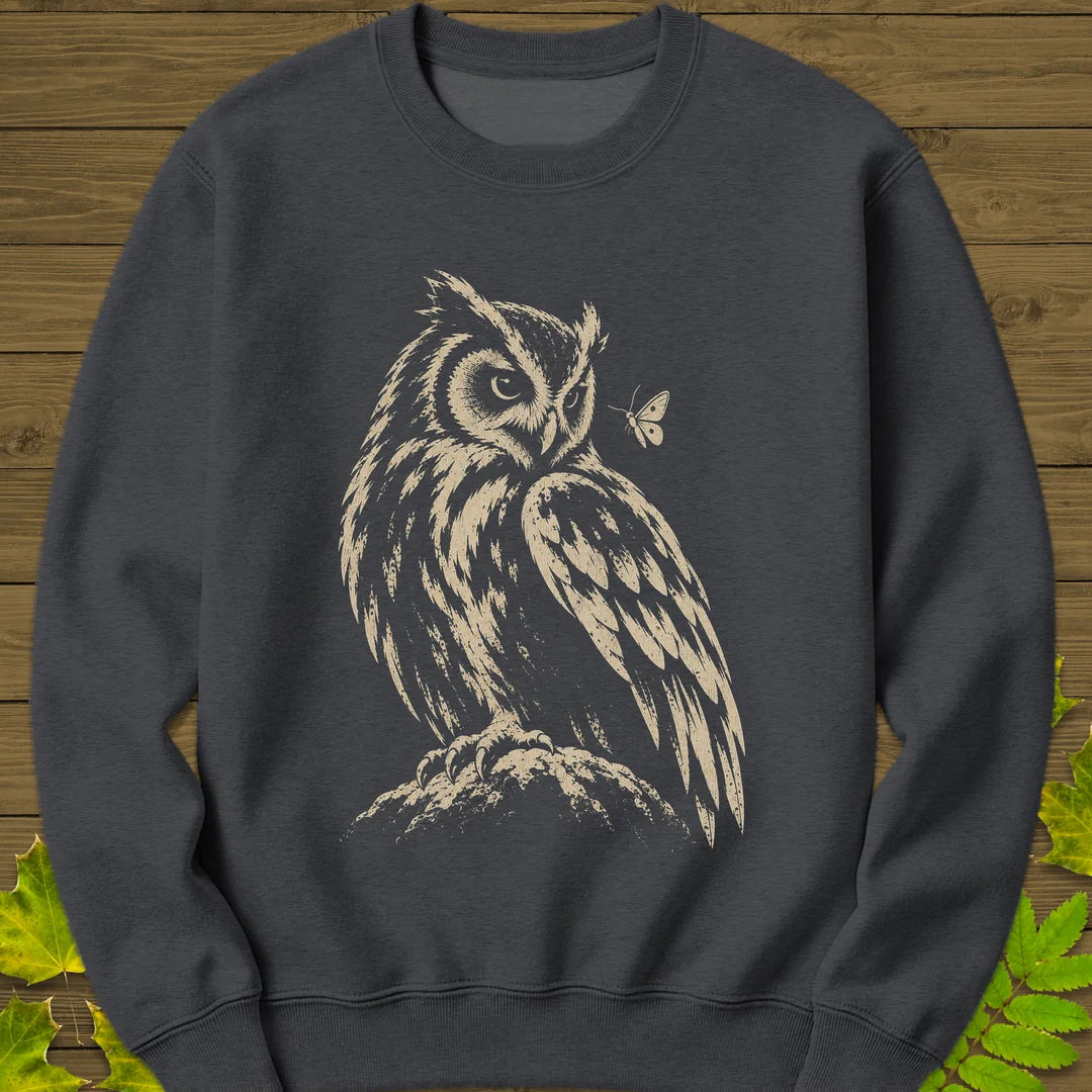 Moth Watcher Owl Sweatshirt in Dark Heather