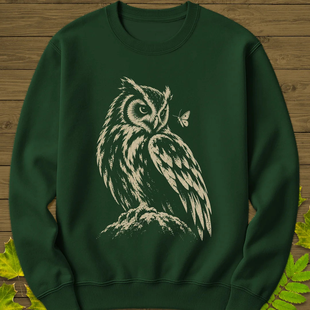Moth Watcher Owl Sweatshirt in Forest Green