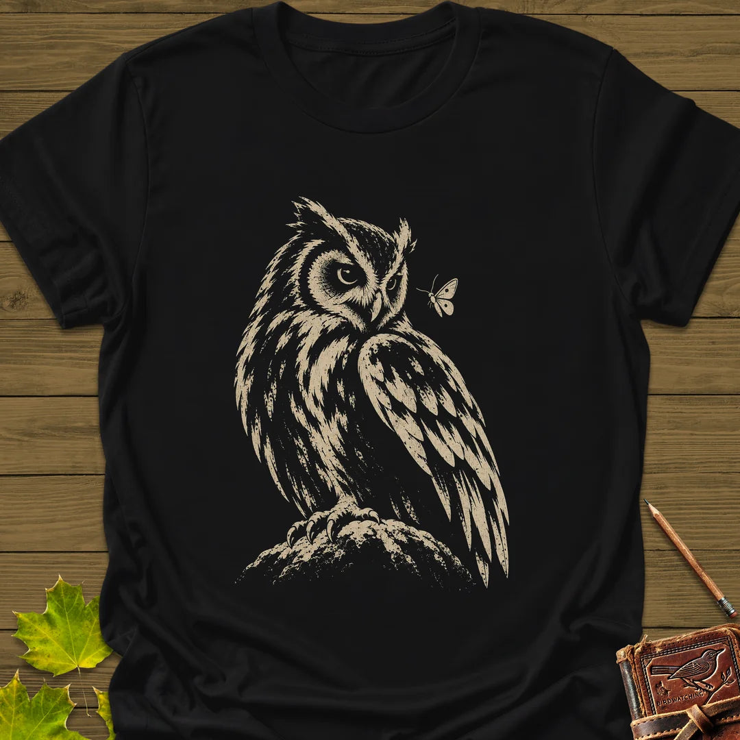 Moth Watcher Owl T-Shirt in Black