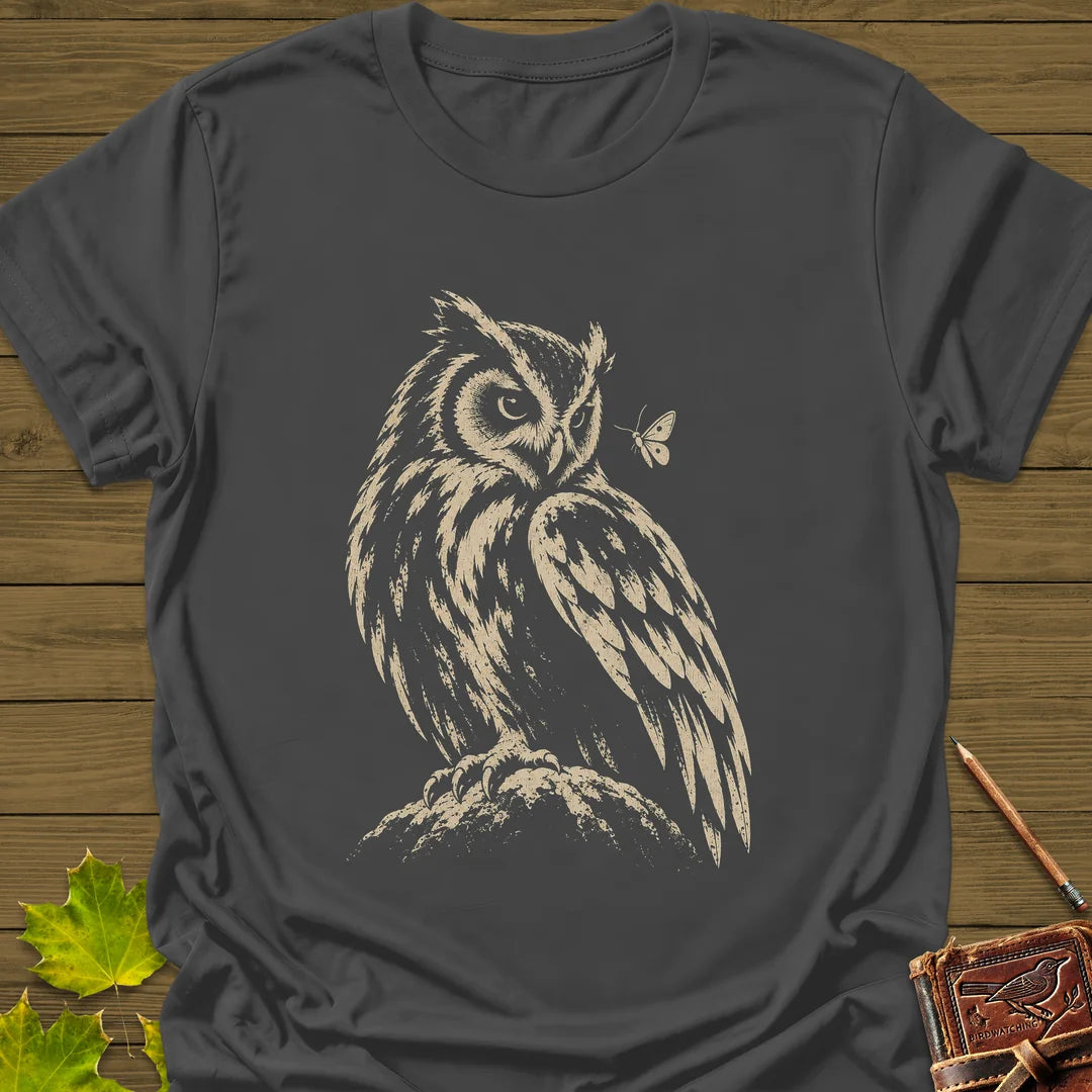 Moth Watcher Owl T-Shirt in Charcoal