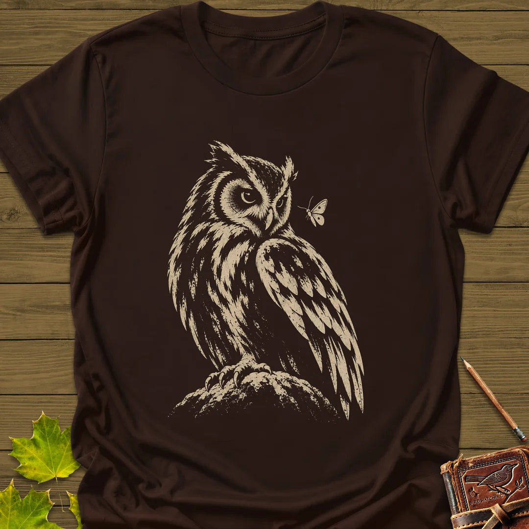 Moth Watcher Owl T-Shirt in Dark Chocolate