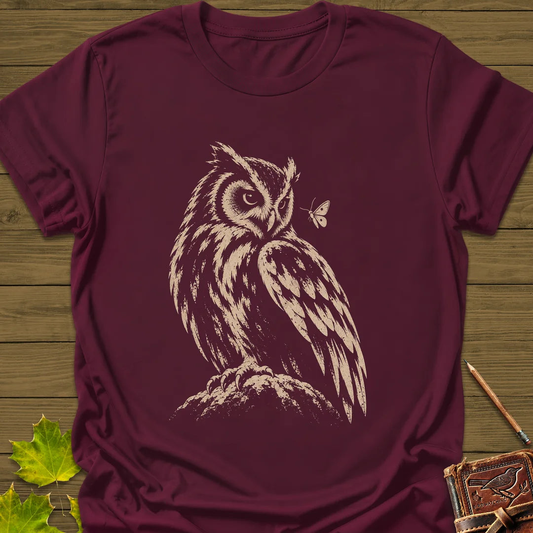 Moth Watcher Owl T-Shirt in Maroon