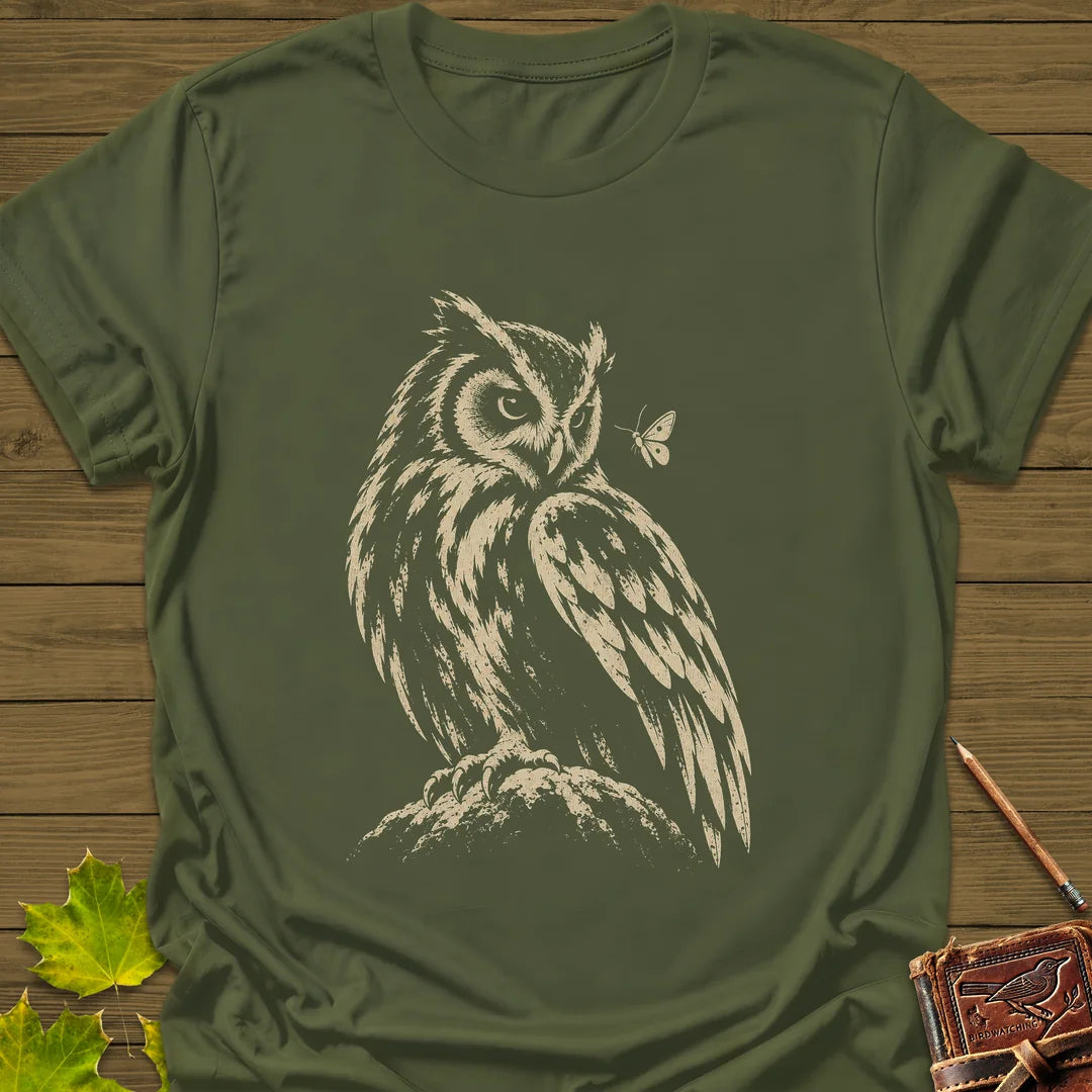 Moth Watcher Owl T-Shirt in Military Green