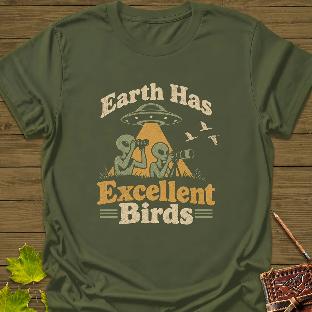 Alien Birders T-Shirt in Military Green