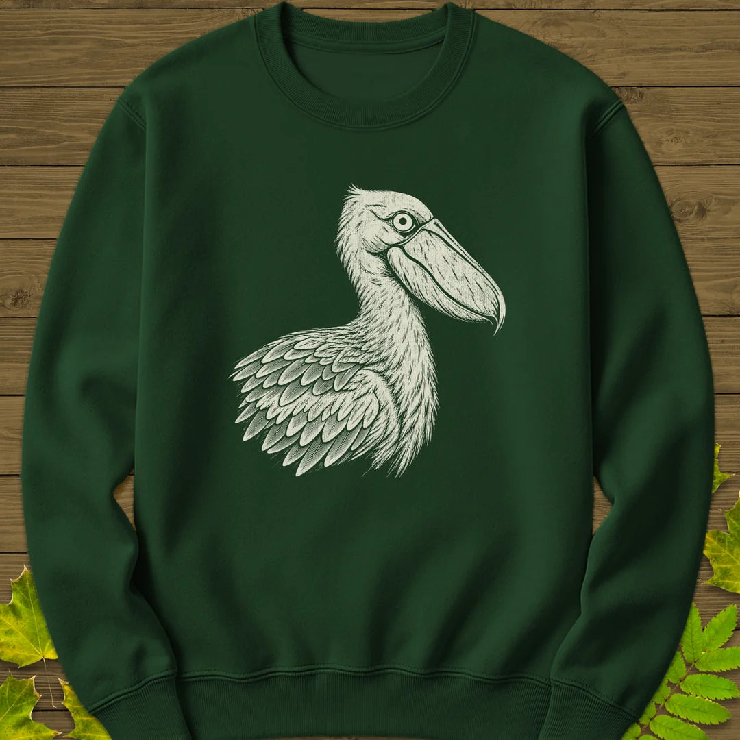 Shoebill Stare Sweatshirt in Forest Green