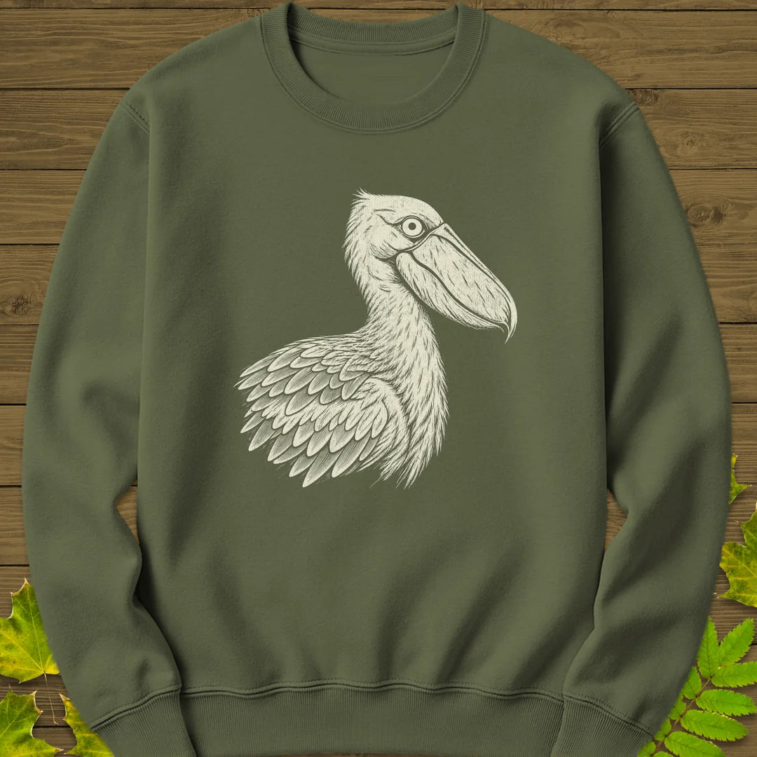 Shoebill Stare Sweatshirt in Military Green