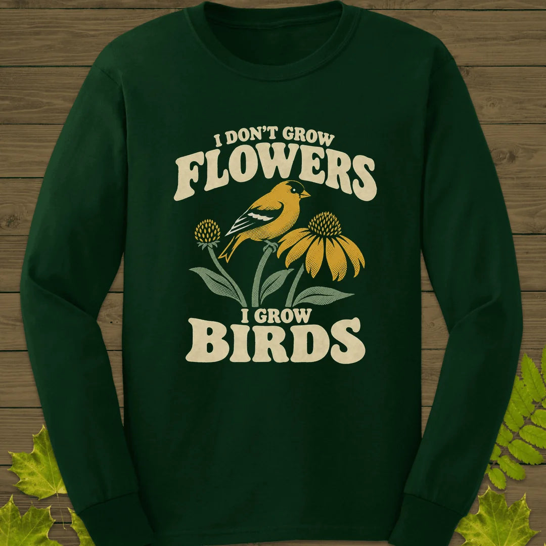 I Grow Birds Long Sleeve in Forest Green