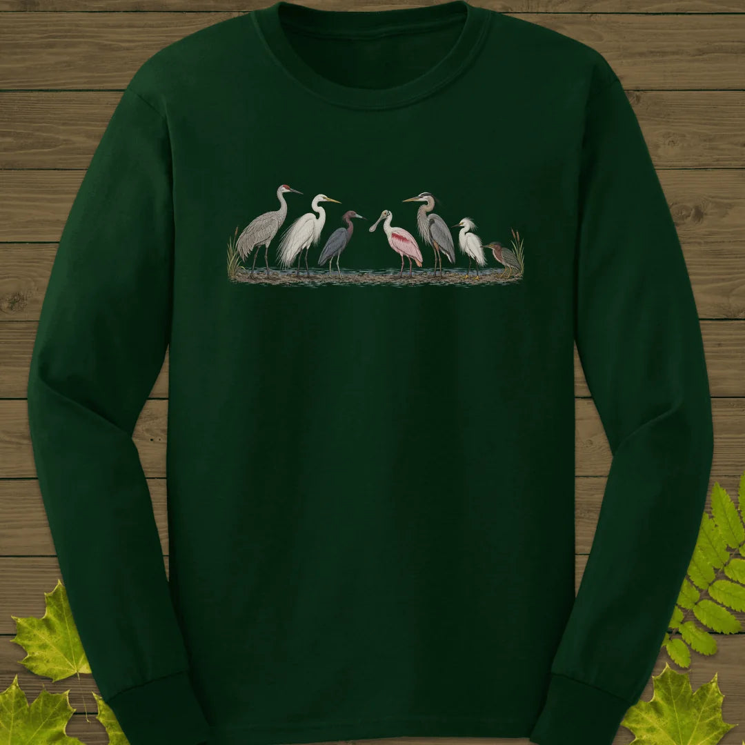 Wading Bird Lineup Long Sleeve in Forest Green