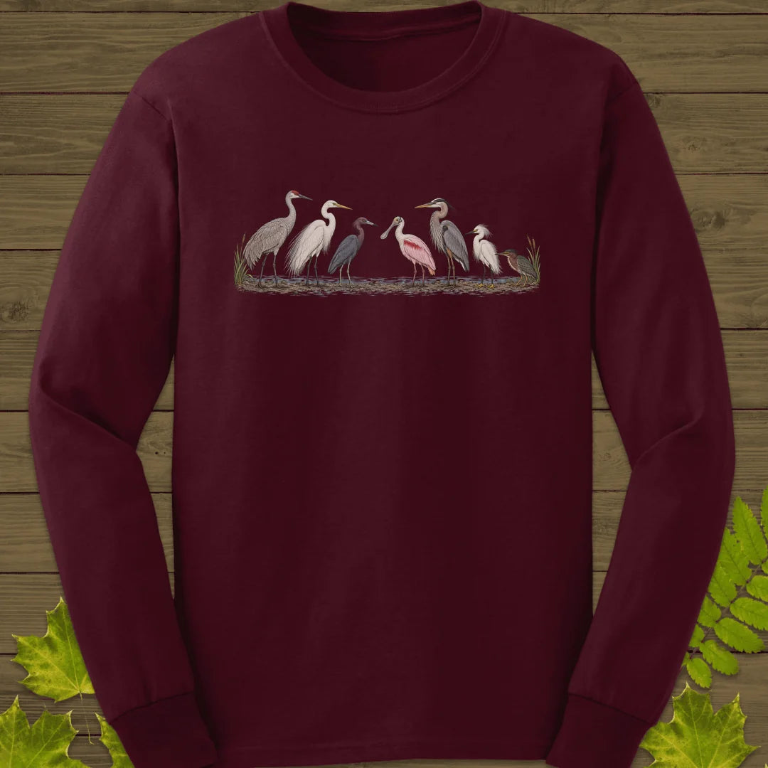 Wading Bird Lineup Long Sleeve in Maroon