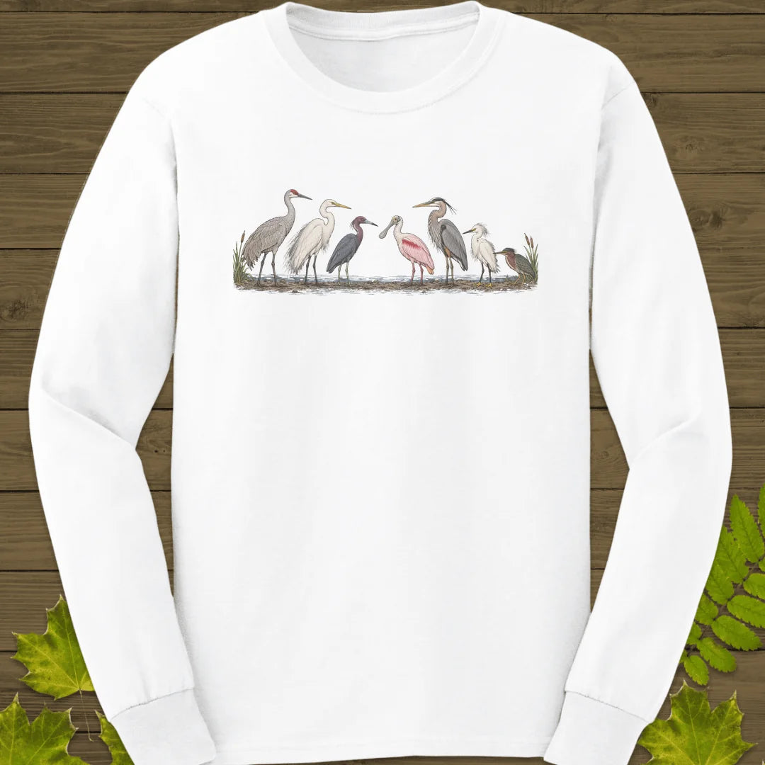 Wading Bird Lineup Long Sleeve in White