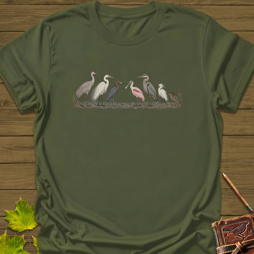 Wading Bird Lineup T-Shirt in Military Green