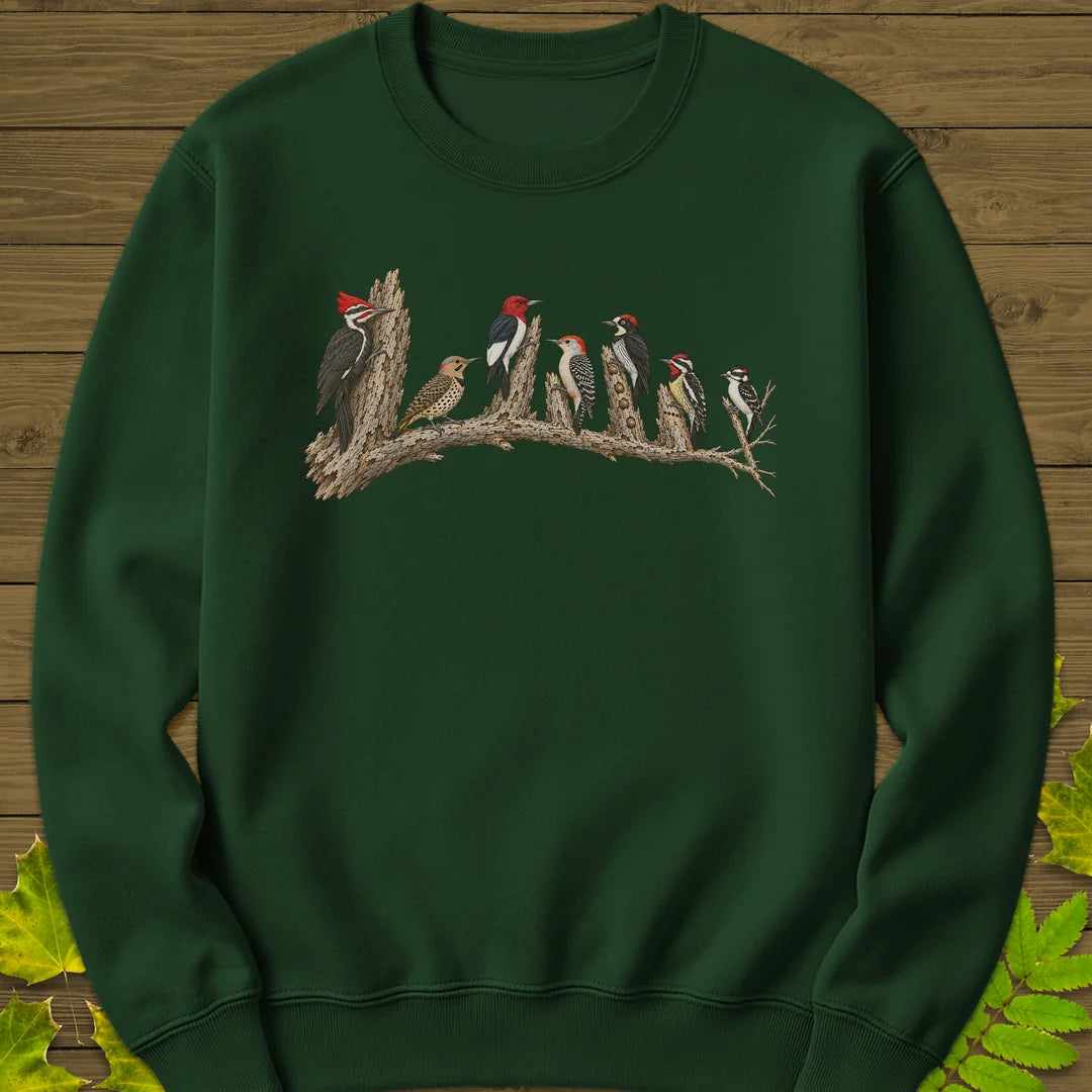 Woodpecker Lineup Sweatshirt in Forest Green