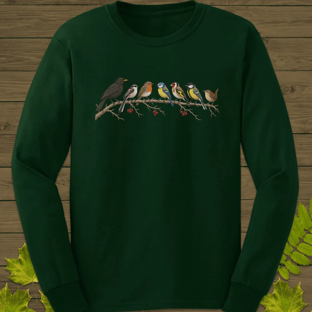 Garden Bird Lineup Long Sleeve in Forest Green