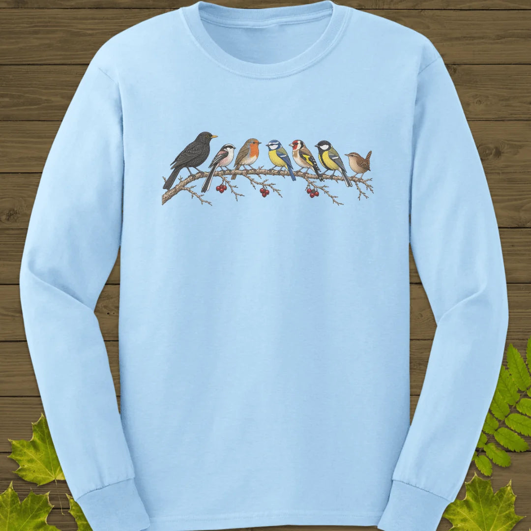 Garden Bird Lineup Long Sleeve in Light Blue