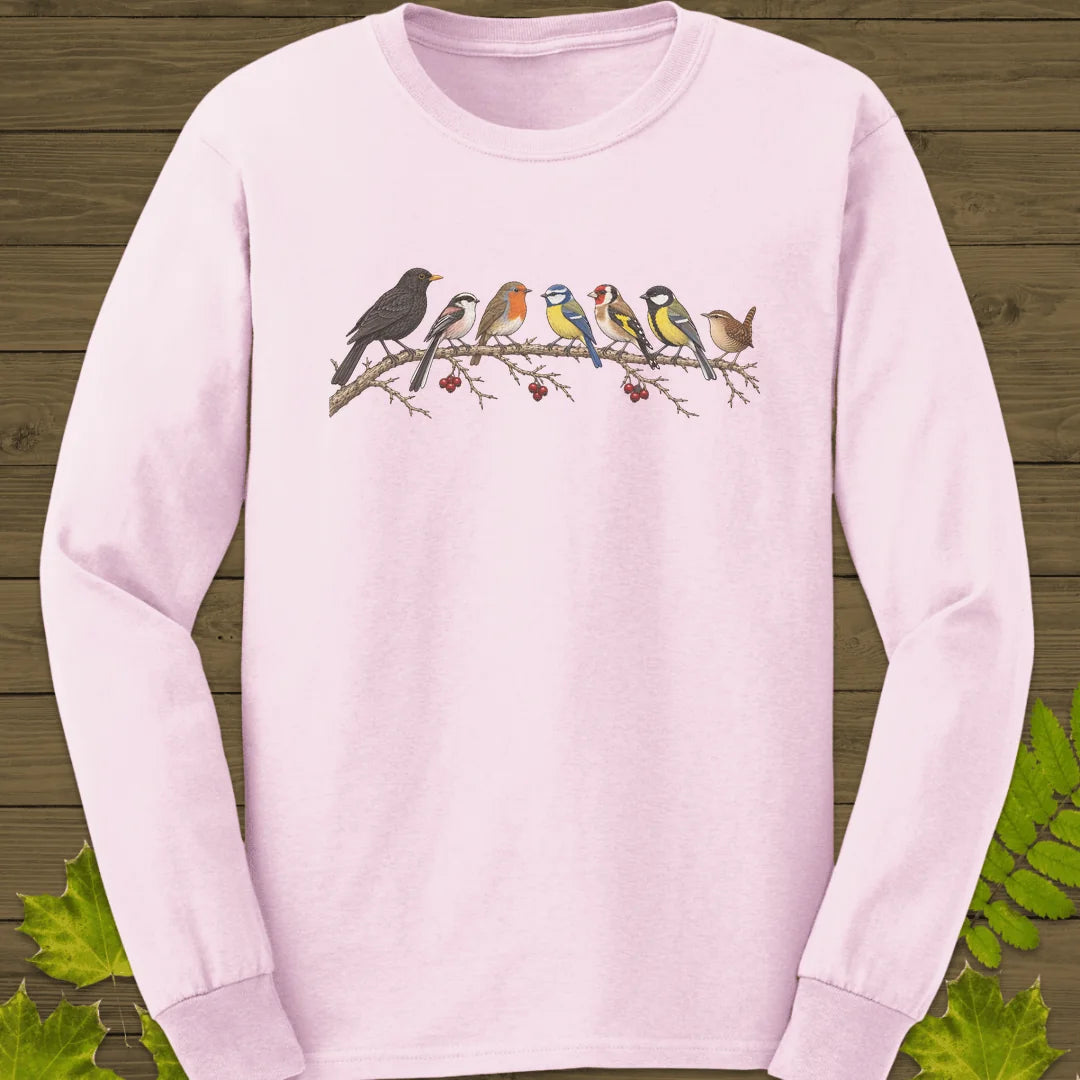 Garden Bird Lineup Long Sleeve in Light Pink