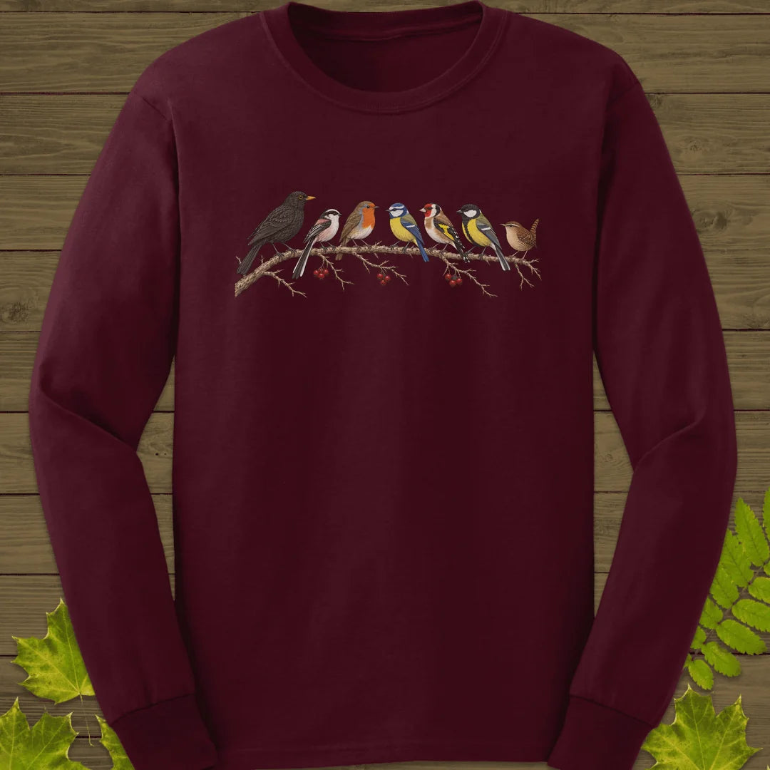 Garden Bird Lineup Long Sleeve in Maroon