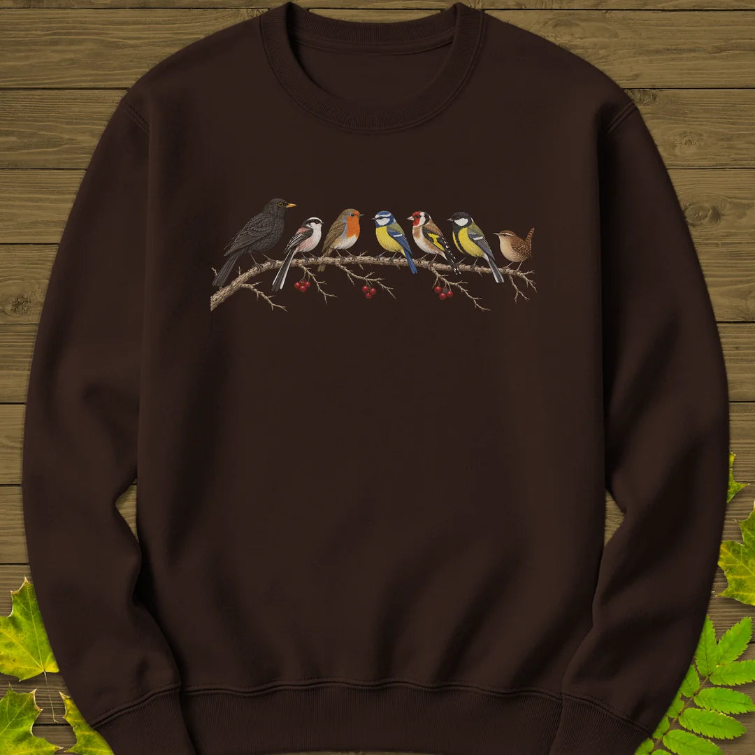 Garden Bird Lineup Sweatshirt in Dark Chocolate