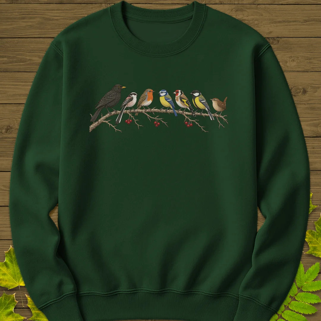 Garden Bird Lineup Sweatshirt in Forest Green