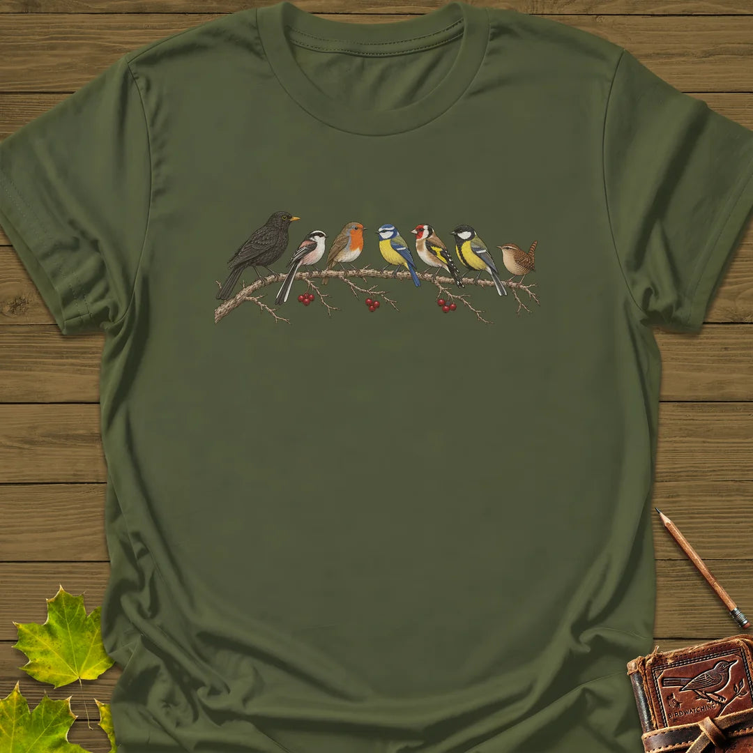 Garden Bird Lineup T-Shirt in Military Green