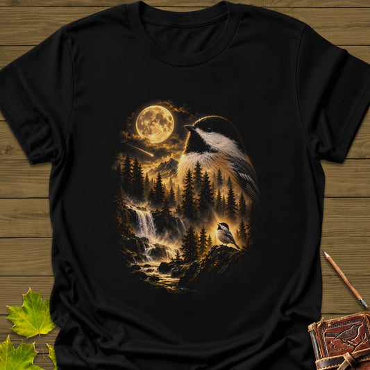 Moonlit Chickadee T-Shirt in Black
