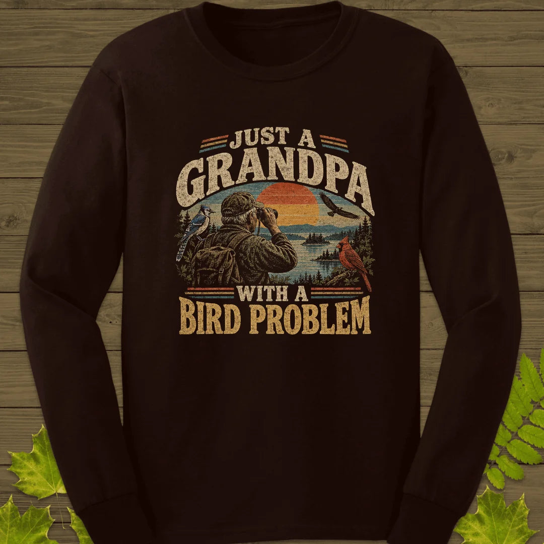 Grandpa Bird Problem Long Sleeve in Dark Chocolate