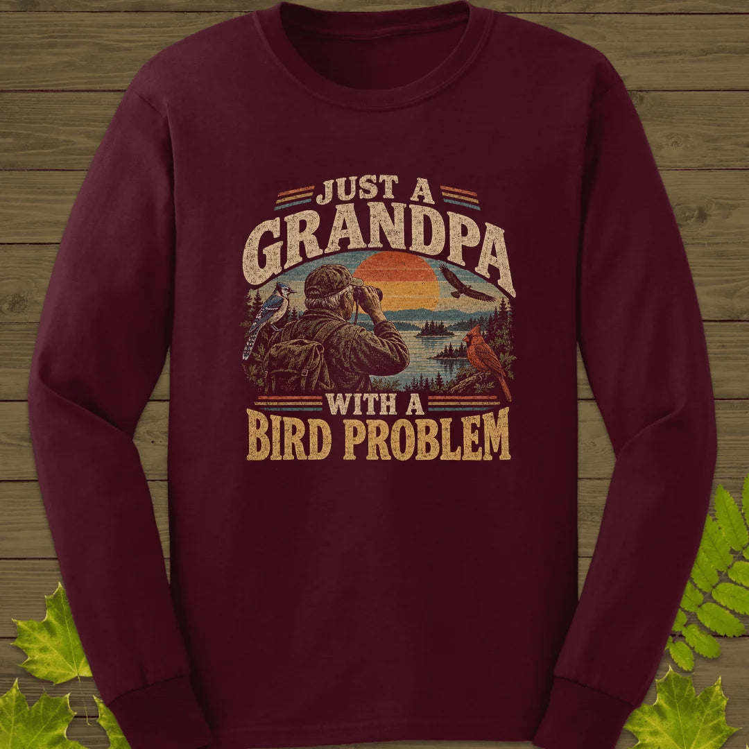 Grandpa Bird Problem Long Sleeve in Maroon