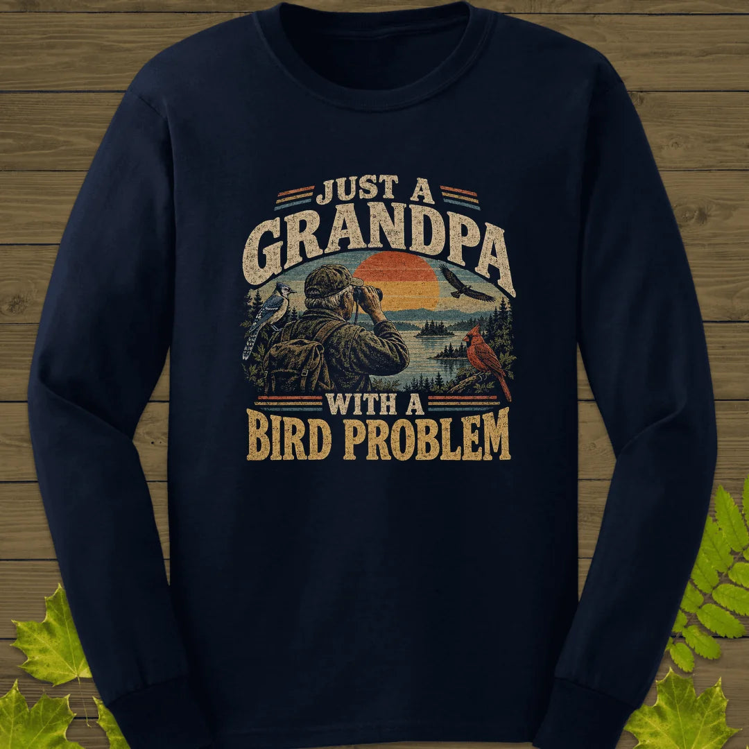 Grandpa Bird Problem Long Sleeve in Navy