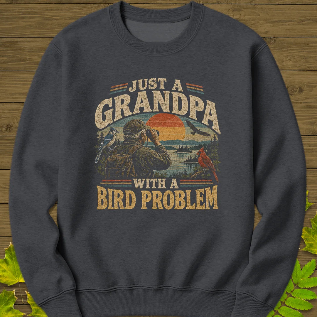 Grandpa Bird Problem Sweatshirt in Dark Heather