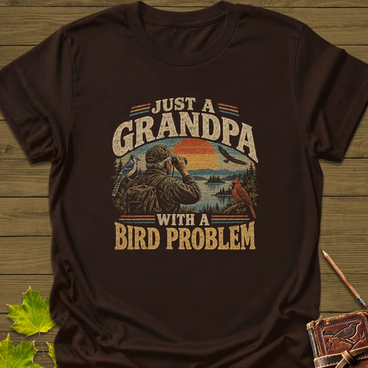 Grandpa Bird Problem T-Shirt in Dark Chocolate
