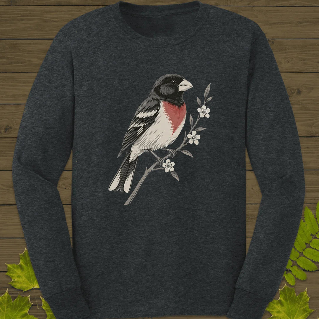 Grosbeak In Serviceberry Long Sleeve in Dark Heather