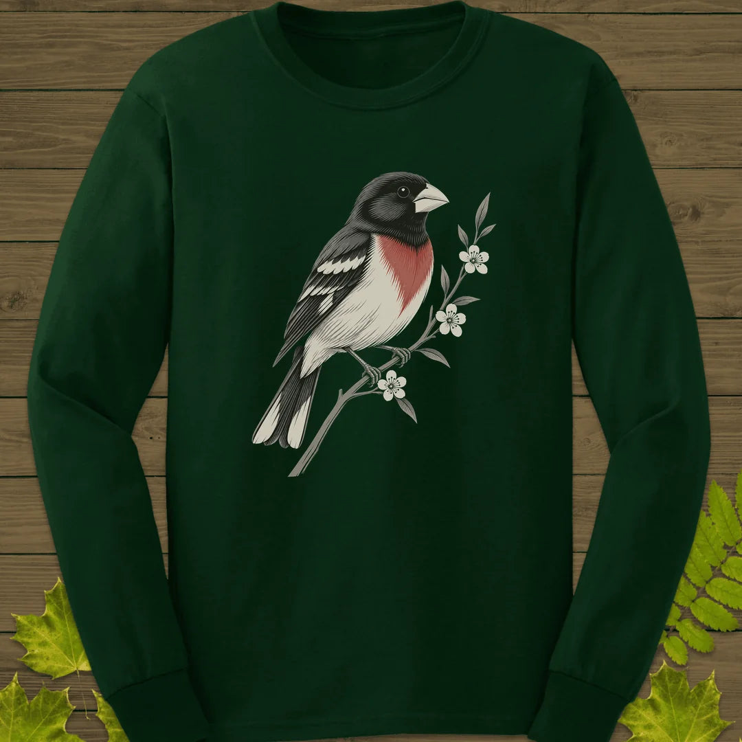 Grosbeak In Serviceberry Long Sleeve in Forest Green
