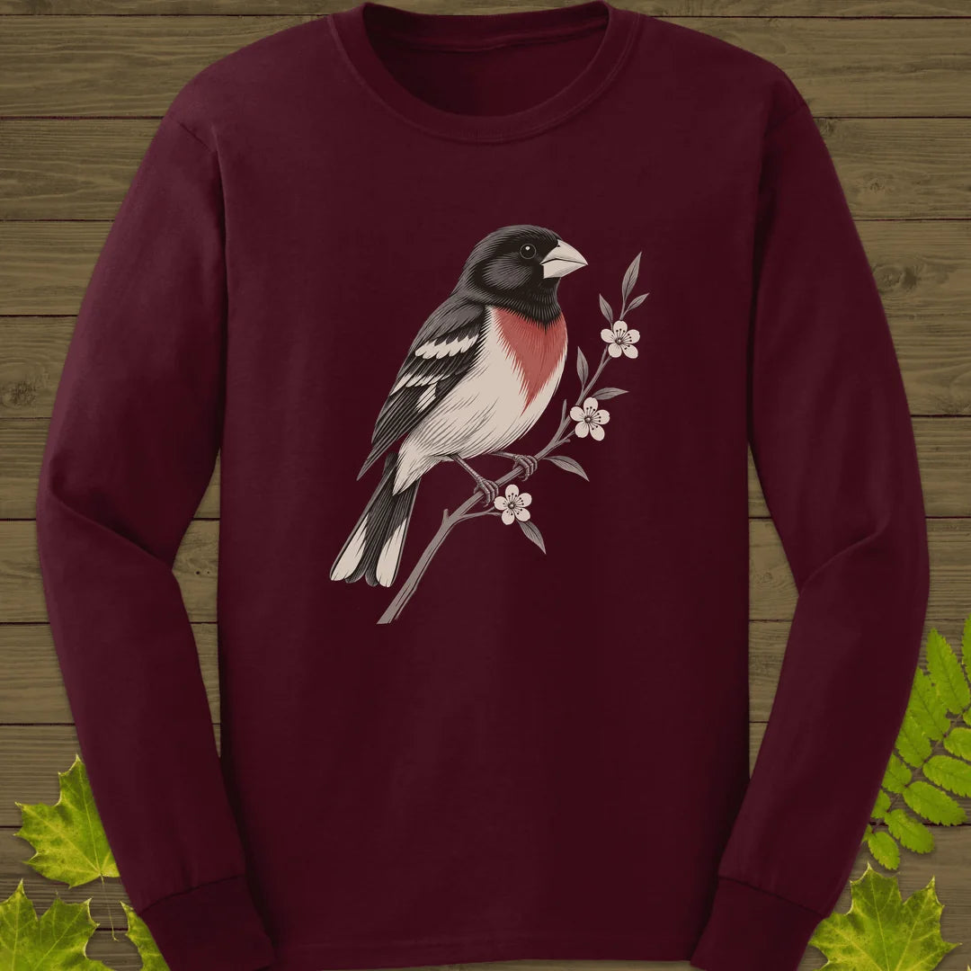 Grosbeak In Serviceberry Long Sleeve in Maroon