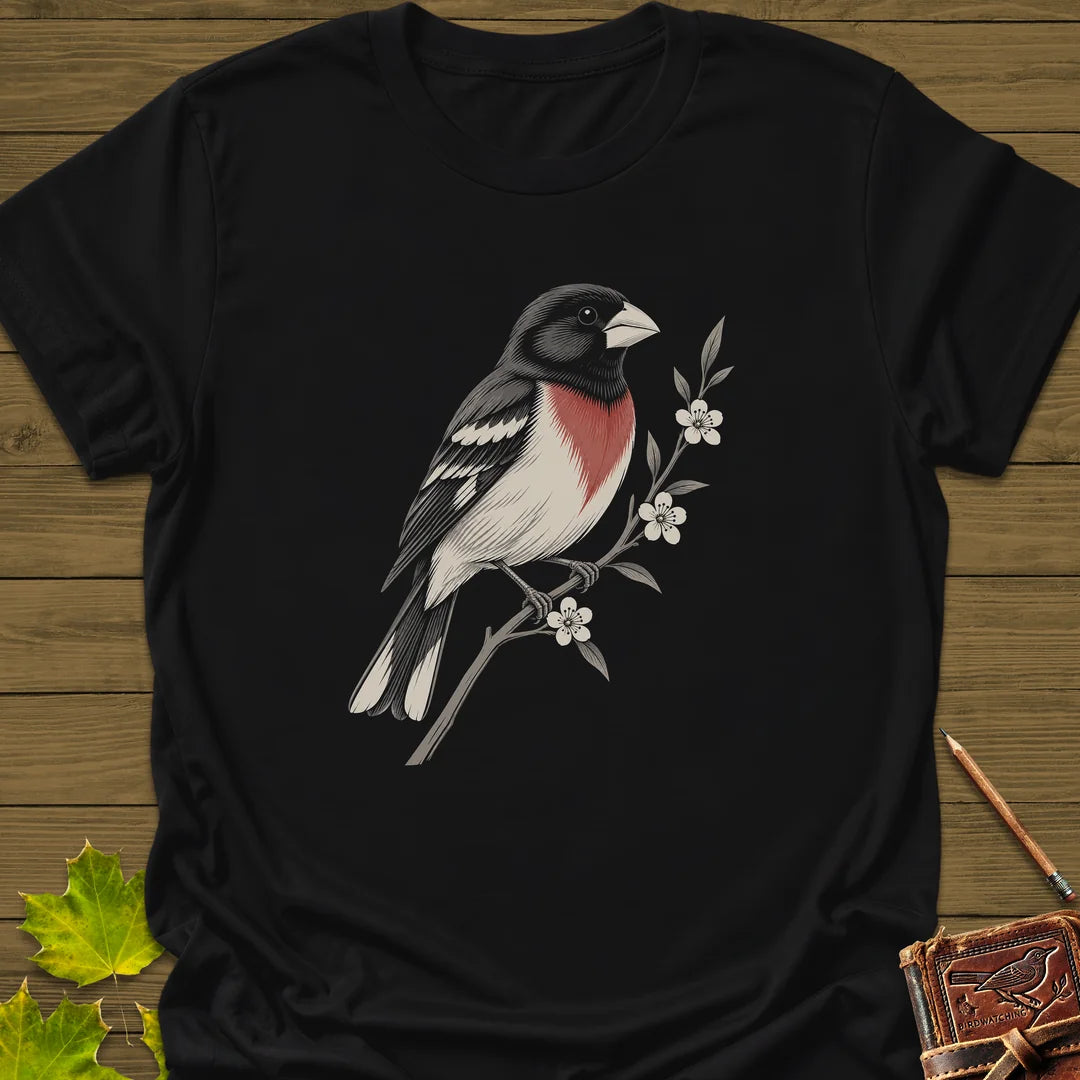 Grosbeak In Serviceberry T-Shirt in Black