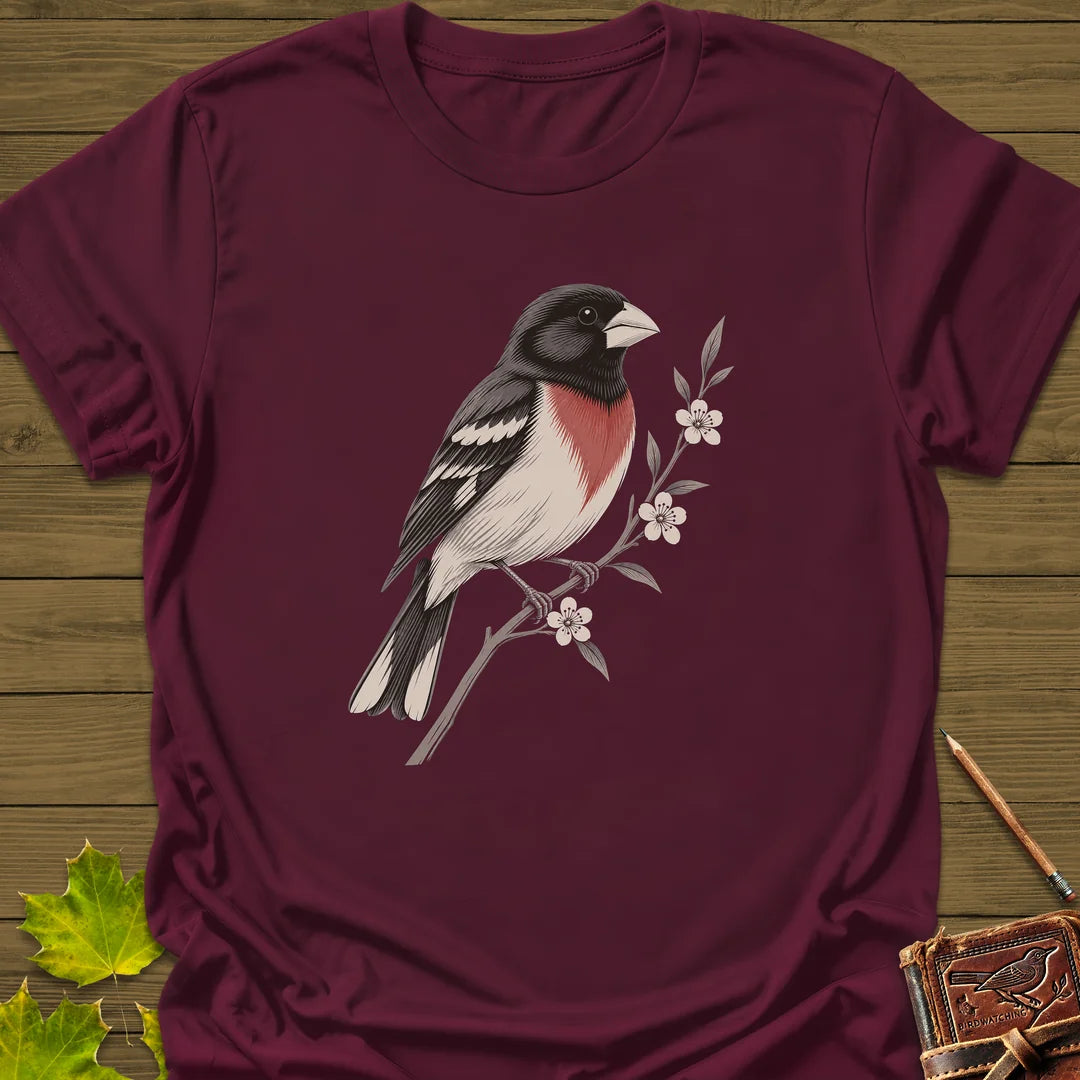 Grosbeak In Serviceberry T-Shirt in Maroon