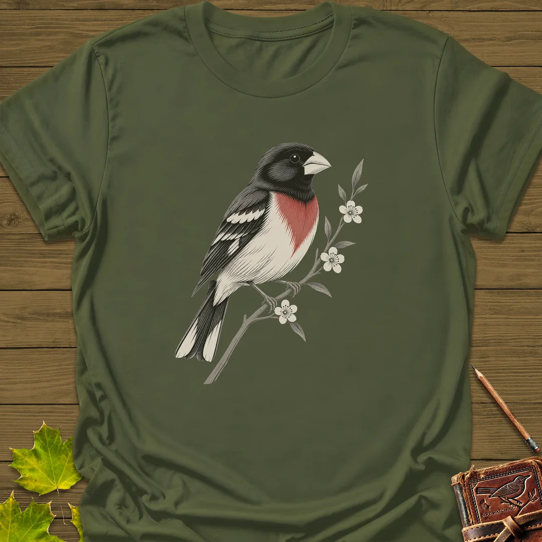 Grosbeak In Serviceberry T-Shirt in Military Green