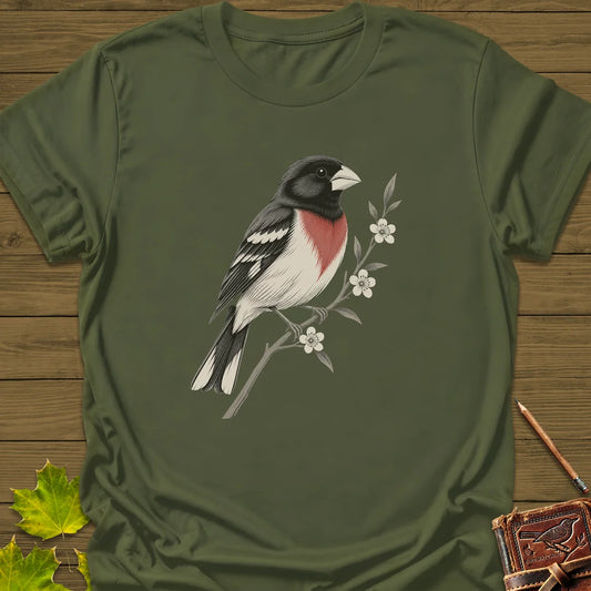 Grosbeak In Serviceberry T-Shirt in Military Green