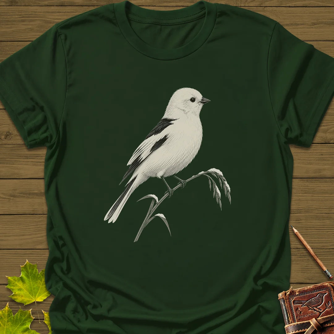 Snow Bunting Perch T-Shirt in Forest Green