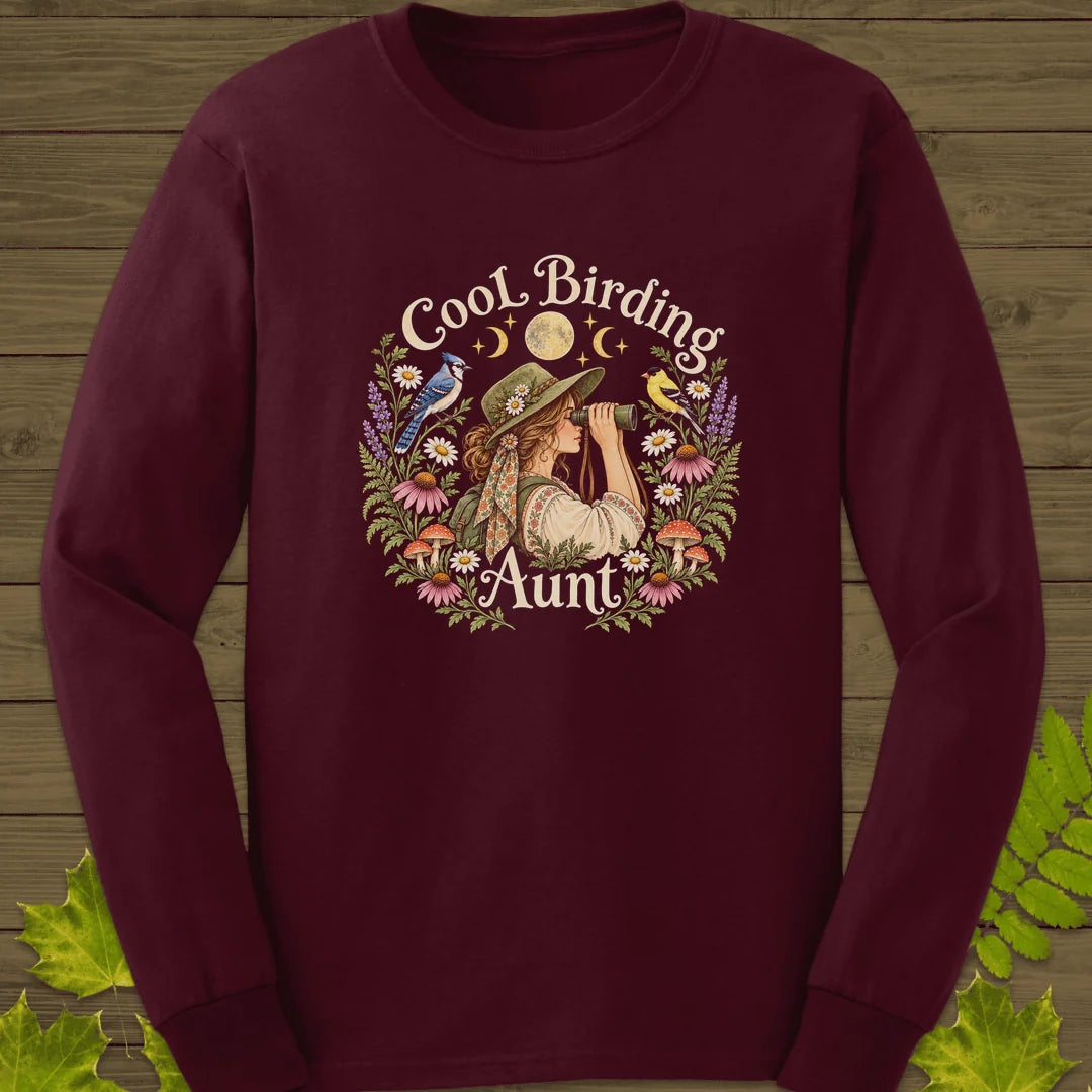 Birding Aunt Long Sleeve in Maroon