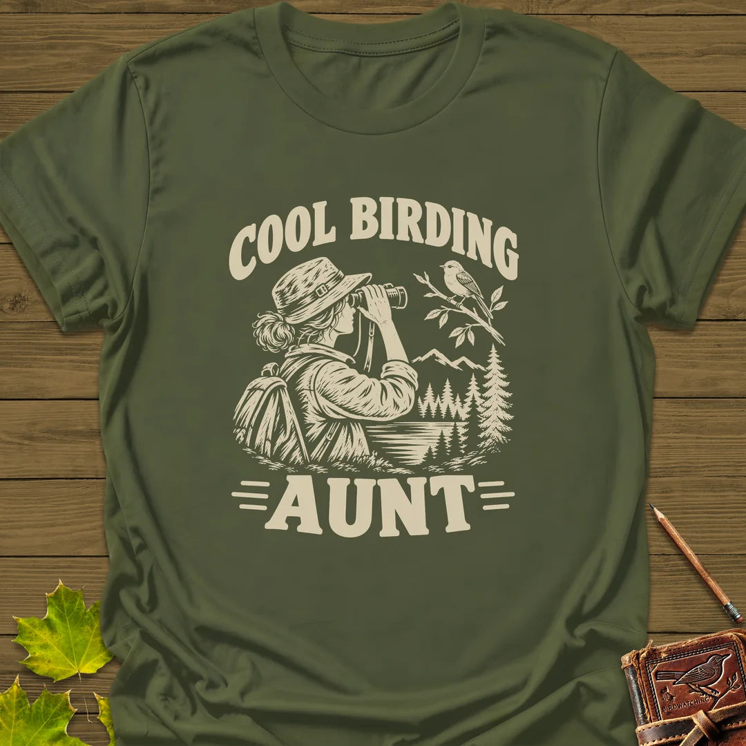 Cool Birding Aunt T-Shirt in Military Green