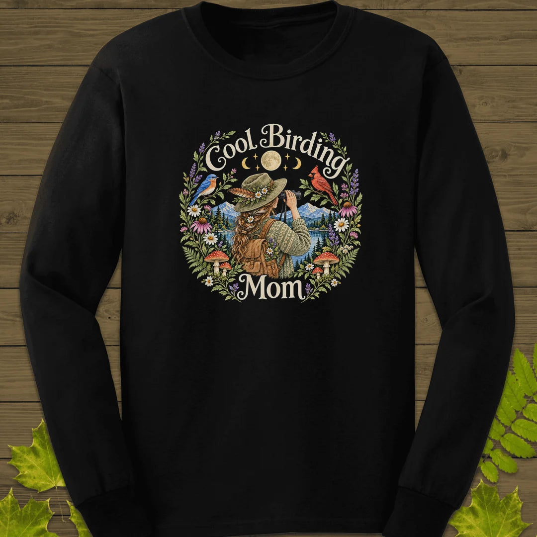Wildflower Birding Mom Long Sleeve in Black