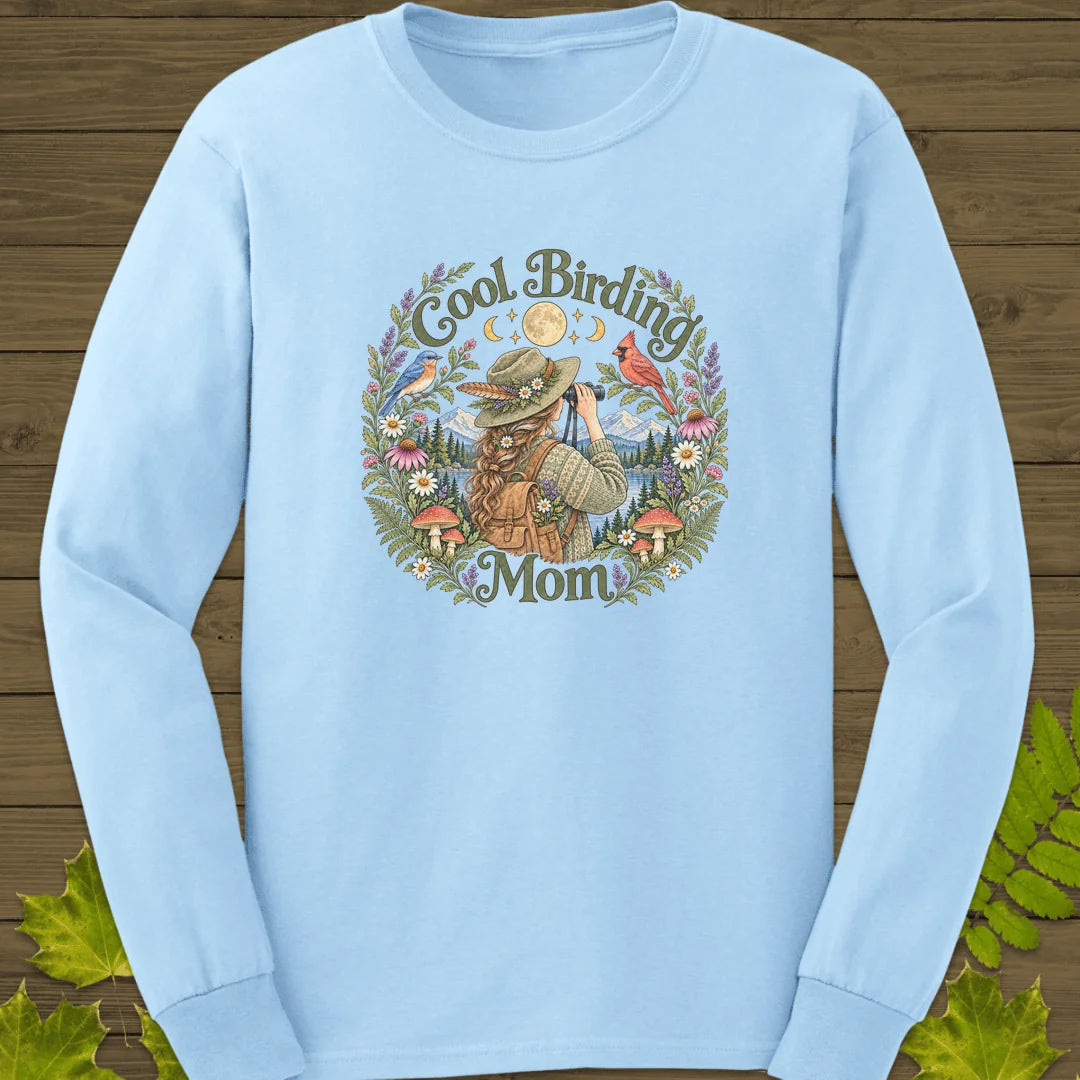 Wildflower Birding Mom Long Sleeve in Light Blue