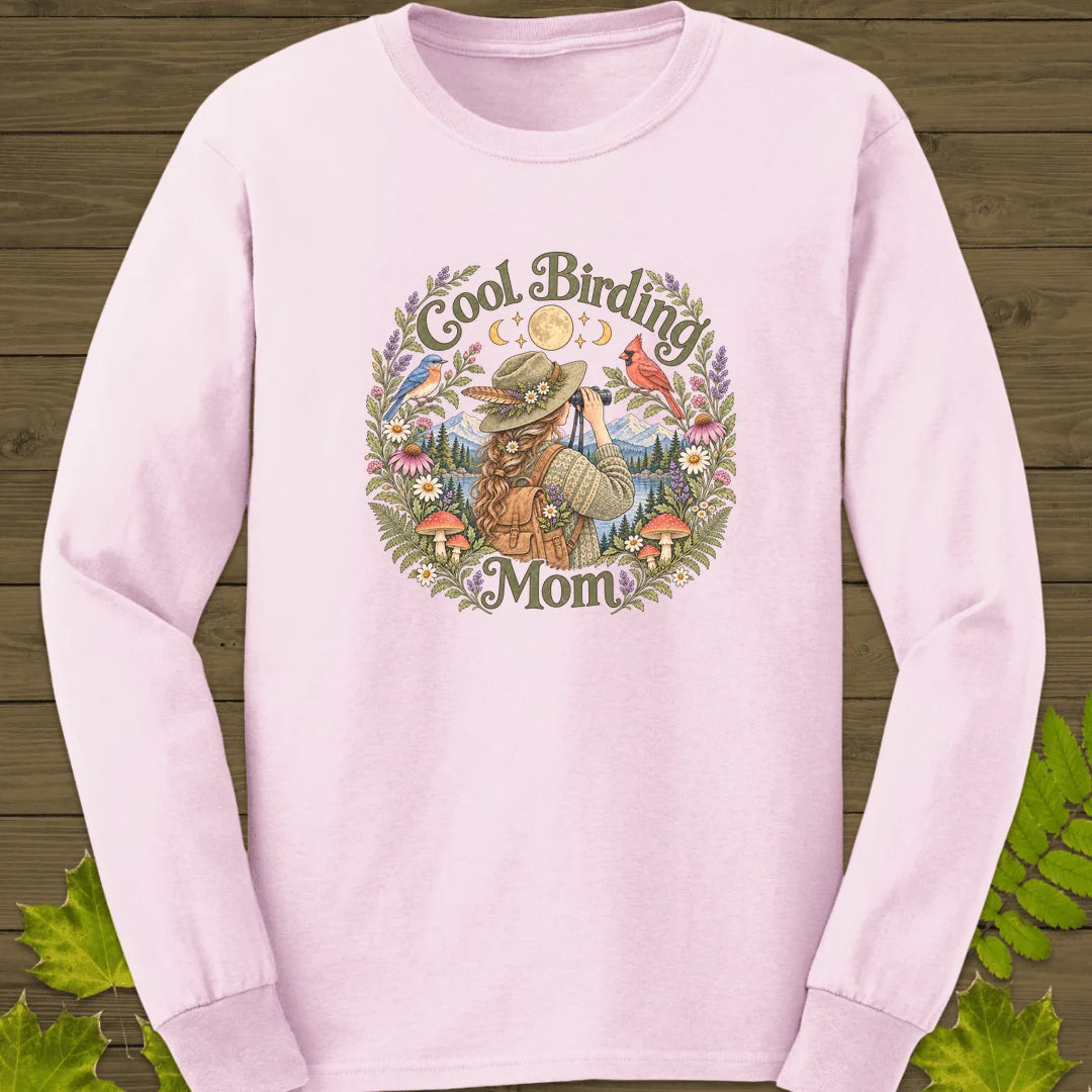 Wildflower Birding Mom Long Sleeve in Light Pink