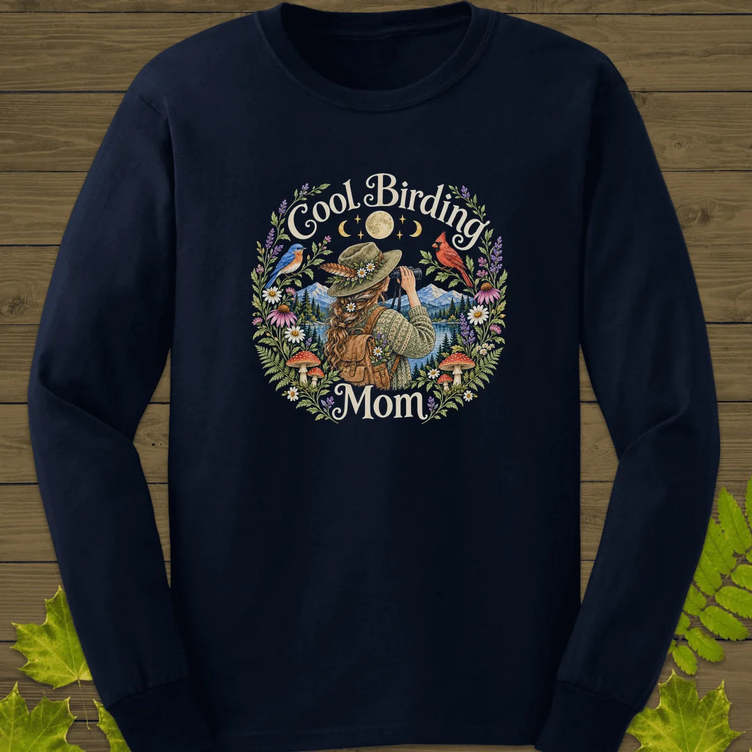 Wildflower Birding Mom Long Sleeve in Navy