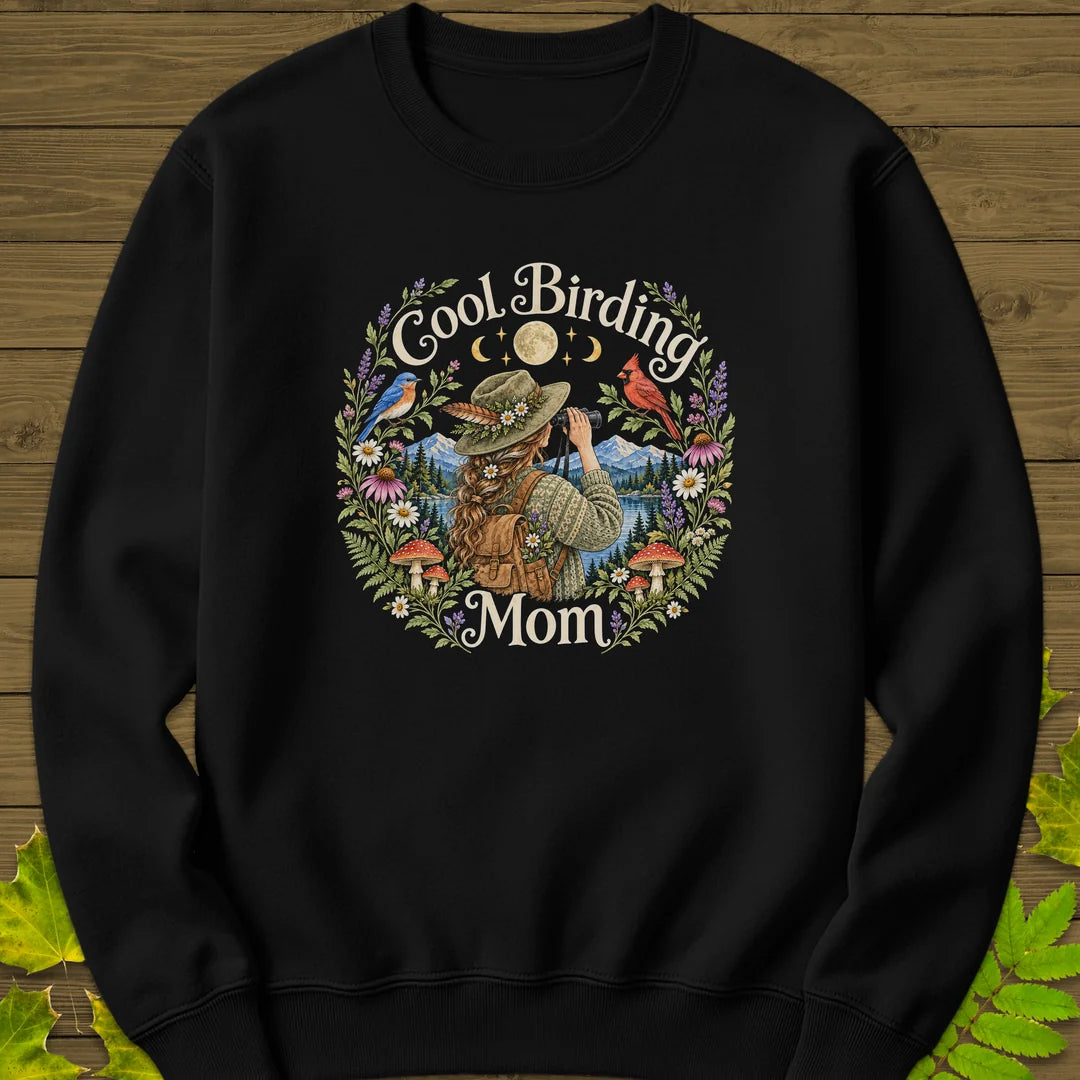 Wildflower Birding Mom Sweatshirt in Black