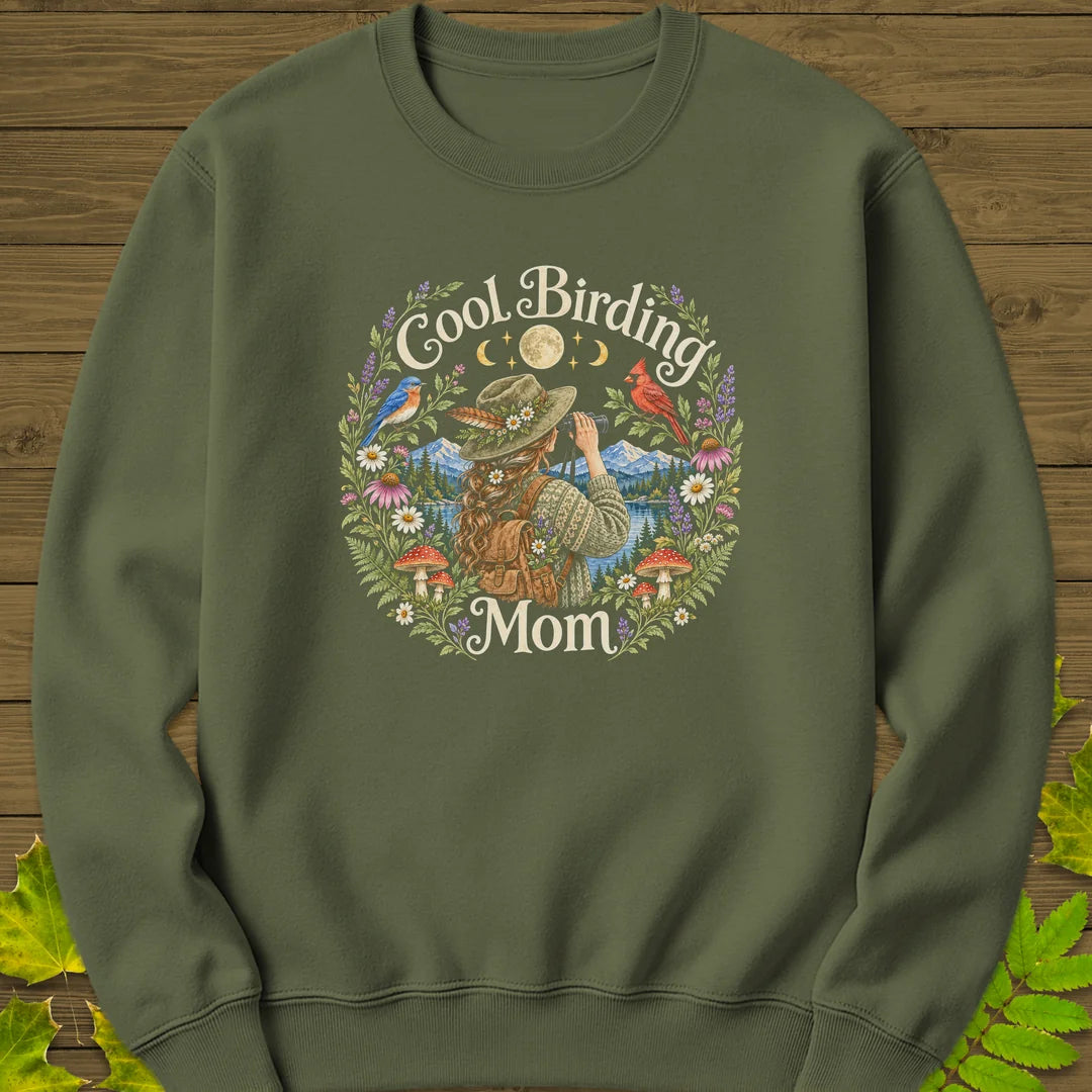 Wildflower Birding Mom Sweatshirt in Military Green